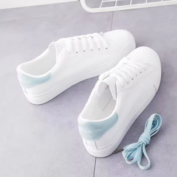 Nuevos Zapatos Planos Para Estudiantes Mujer Transpirables Moda Internet Zapatos Casuales Blancos Talla Verdadera Material PU Y Malla - 1