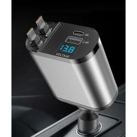 Cargador de coche retráctil 4 en 1, Puerto dual USB C PD, Carga rápido, adaptador para encender los cigarrillos de coche con Pantalla de Voltaje (DulaTypeC) - details 3