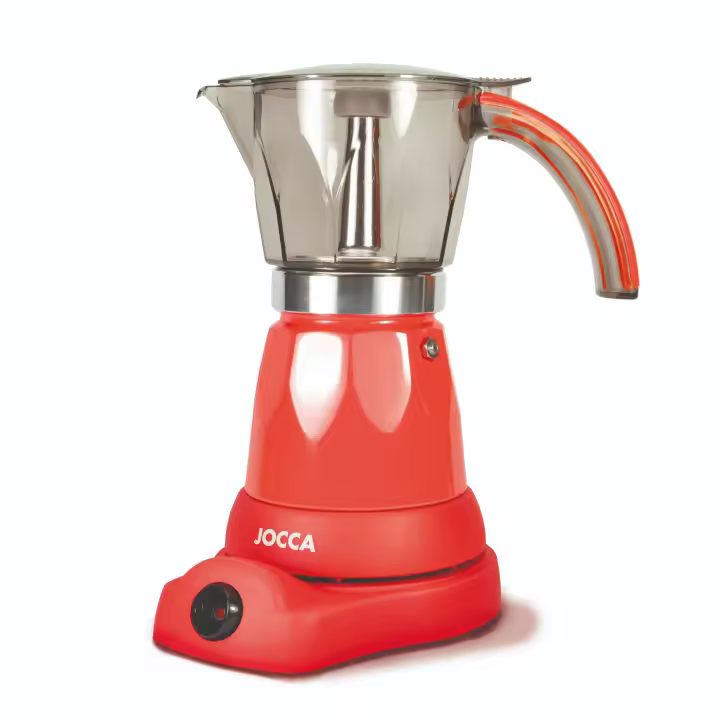 Cafetera italiana Jocca con base eléctrica que permite girar la cafetera 360º, sistema que mantiene el café siempre caliente con protección contra el sobrecalentamiento, diseño compacto,  jarra transparente y con asa de toque frío. - 1