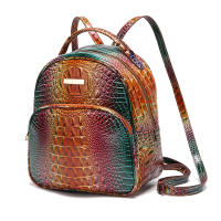 Mochila De Lujo Con Patrón De Cocodrilo Vintage Viaje Clásico Preppy Escuela Mochila De Día Para Mujer Material PU - details 6