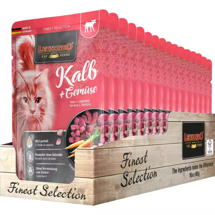Leonardo Finest Selection - Comida húmeda premium para gatos - Pack de 16 bolsas x 85gr - ¡Delicioso alimento para consentir a tu gato! - 1
