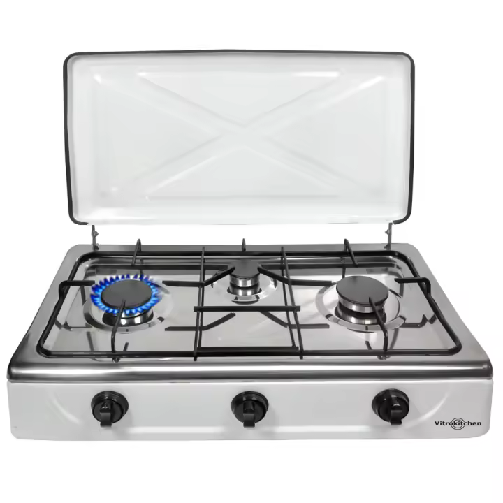 Hornillo de gas Vitrokitchen 302BB - Color Acero Inox  - 3 fuegos/zonas - 1