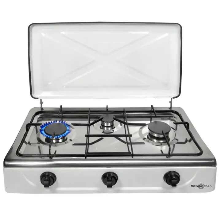 Hornillo de gas Vitrokitchen 302BB - Color Acero Inox  - 3 fuegos/zonas - 1