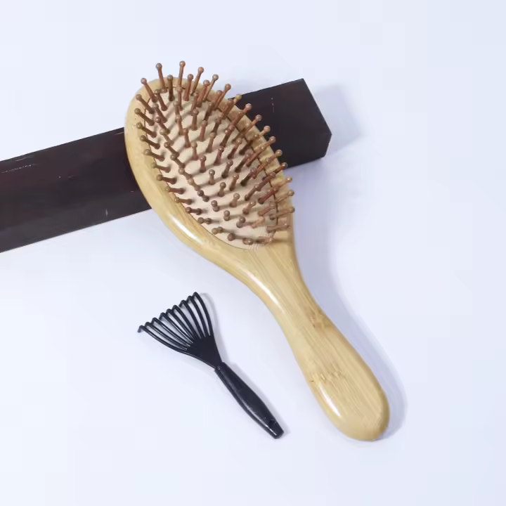 2pcs/set Cepillos De Madera Profesionales Masajeador De Salud Cepillos Con Almohadillas De Bambú Y Limpiadores De Cepillo Para Cabello Real Y Pelucas - 1