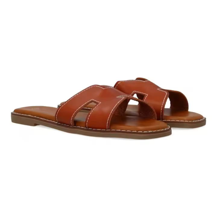 Sandalia Plana de Mujer cómoda piel / Sandalia verano camel - 1