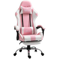 Vinsetto Silla Gaming Reclinable Silla Gamer Giratoria con Reposacabezas Reposapiés Cojín Lumbar Altura Ajustable para Oficina Estudio 64x67x119-127 cm Rosa - details 0