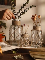 Vaso De Cristal Rustico Colgante Con Correa De Malla Para Flores Secas Decoración De Hogar Para Sala De Estar Y Mesas Transparente Boho Vintage - details 14
