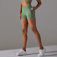 Shorts De Yoga Para Mujer Con Cintura Alta Y Bolsillos Diseño Cruzado Transpirables Y Secado Rápido Para Gimnasio Running Ejercicio - details 21