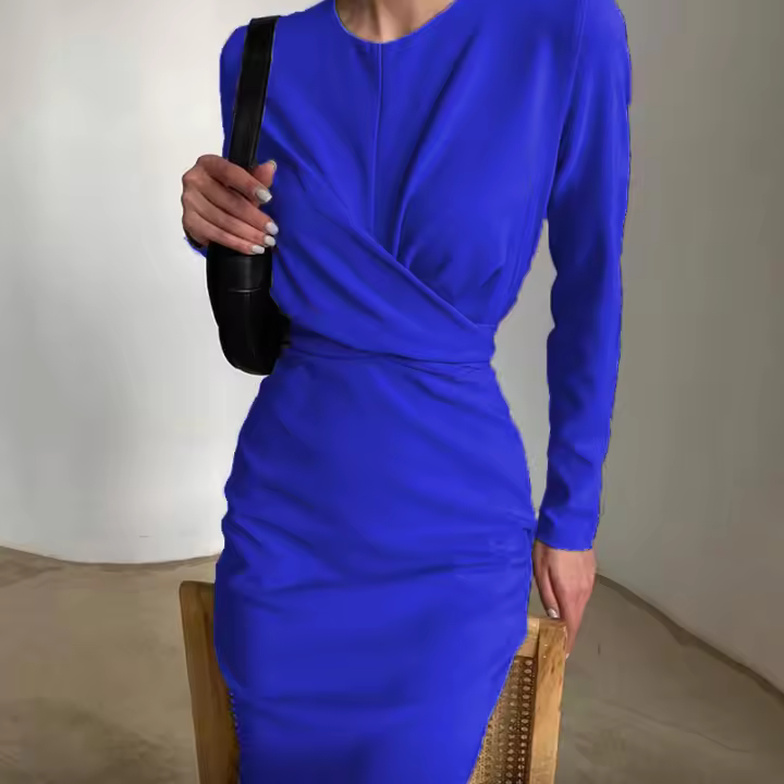Vestido Largo Elegante Para Mujer Con Cintura Ajustada Y Hips Slim Estilo Retro Francés Para Otoño Vestido De Oficina Con Cuello Redondo Y Mangas Largas - 1