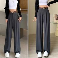 Pantalones Clásicos Para Mujer Estilo Coreano High Waist Pantalones Rectos Anchos De Oficina Moda Lady Pantalones Gris Talla Grande - details 2