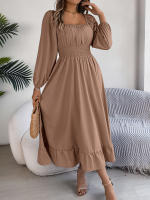 Vestido Largo Elegante De Verano Con Cuello Cuadrado Y Mangas Largas Para Damas De Honor Vestido De Mujer Con Borde Volante Y Cintura Alta - details 16