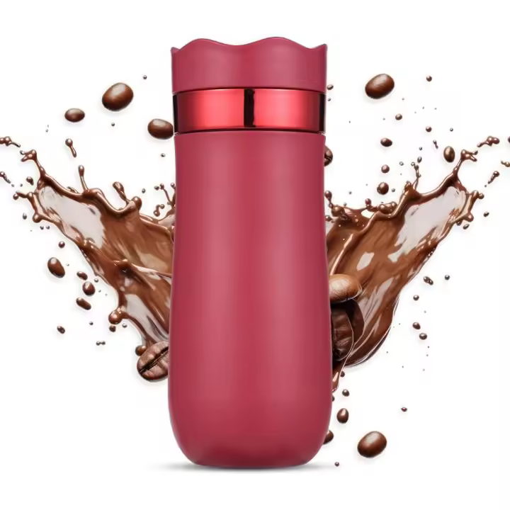Cafetera de viaje de French Press, portátil de 320 ml, mini Prensa Francesa, Doble pared, aislante, inxifiable Maple, para café molido de viaje, Marfil - 1