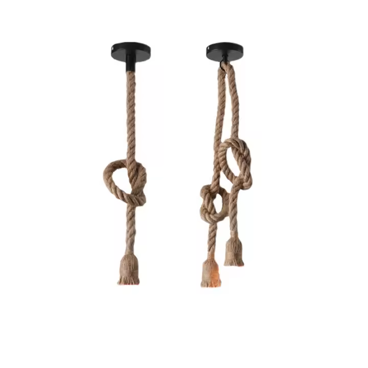 Lámpara Colgante Vintage De Hemp Rope 1/2/4m Long Para Loft Retro Industrial Doble Cabeza Edison Lámpara Colgante Para Decoración De Habitaciones Y Salones - 1