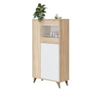 Meimon KIKUA PLUS Mueble vitrina 3 puertas con estantes interiores, sistema PUSH, bisagras metálicas, patas ABS, acabado Roble Canadian y Blanco Artik, 142x77x33 cm, melamina E1, incluye herrajes de fijación a pared - details 2