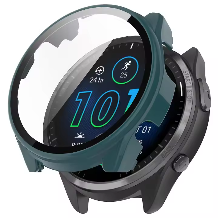 For Garmin Forerunner 965 Hard PC Watch Case Protective Frame with HD Tempered Glass Film - 1