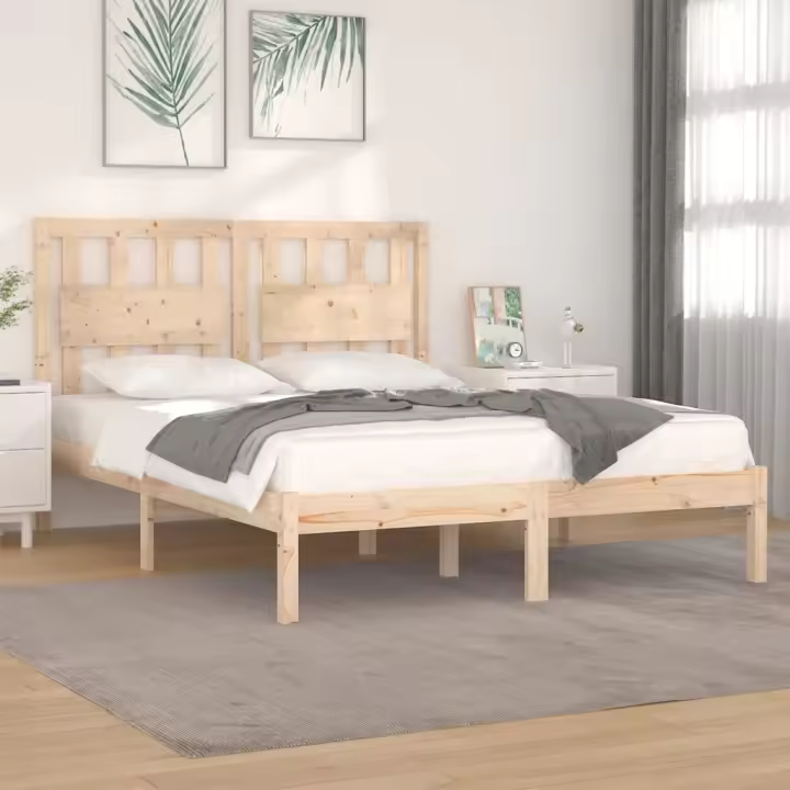 Estructura de cama doble pequeña sin colchón madera maciza - 1