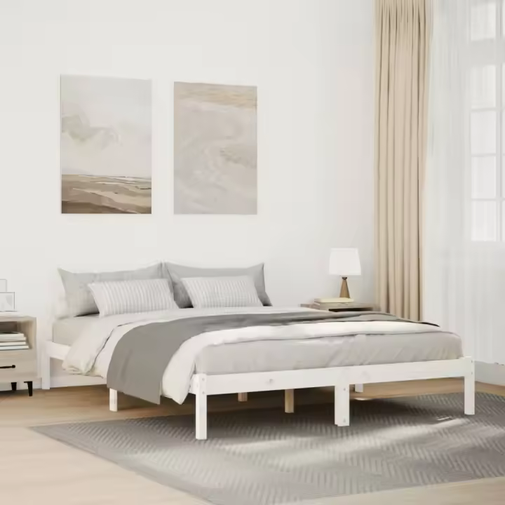 Cama extralarga sin colchón madera maciza pino blanca 80x210 cm - 1