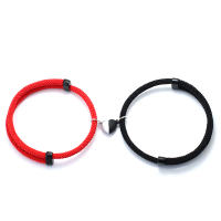 Pareja Romántica 2Pcs Pulsera Ajustable De Hilo Macramé Con Corazón Magnético Para Distancia Compatible Para Hombres Y Mujeres Accesorios De Moda Para Parejas - details 4