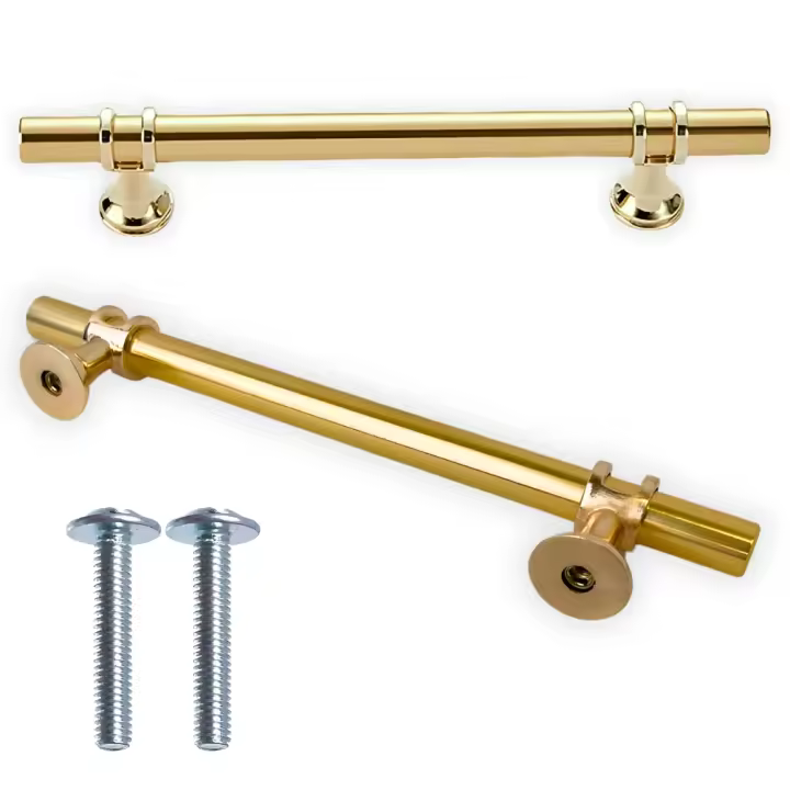 Tirador para mueble, barandilla metálica para cajones de armario, brillo dorado, tornillos 128mm - 1