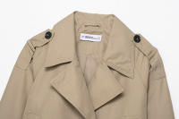 Chaqueta De Trench Corta Para Mujer Estilo Vintage Cuello Enrollado Manga Larga Abotonada Doble Botones Outerwear Chic Tops - details 5