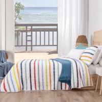 Manterol - Colcha bouti reversible estampado geométrico cuadros y rayas con fundas de cojín. Cubrecama ideal para primavera, verano y entretiempo. Colcha fina, extra suave y ligera. - details 2