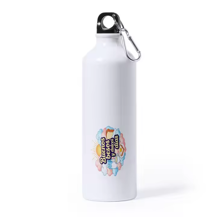 MERCHANDMANIA Bidón Grande 800 ml acero inoxidable frase bonita besos amor san valentin aniversario desayuno dulce dia deporte deportivo con mosqueton botella - 1