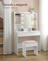 Tocador Moderno con Luces LED Ajustables, Color Blanco, 9 Luces con 3 Tonos, Brillo Ajustable, Espejo, Estantes Ajustables, 2 Cajones, Mesa de Maquillaje Ideal - details 2