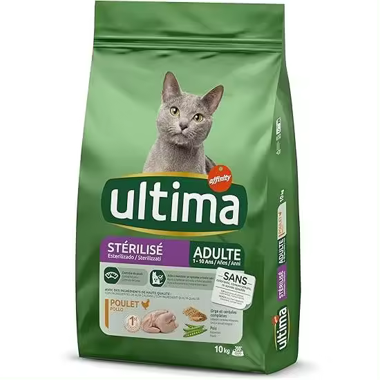 Ultima Esterilizado Adult Pollo, Comida Seca para Gatos. 4 Packs de 3 kg (12kg en total) o un Pack de 10Kg. - 1