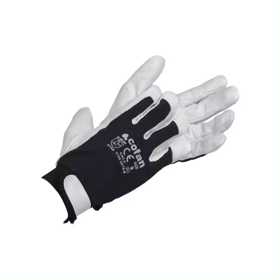 Guantes de vacuno con dorso de tela con Cierre de velcro y Muñequera elástica COFAN - 12 unidades - 1