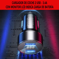 TEMCO Cargador Mechero Coche LCD Doble USB A, Carga rapida 2.4A 17W Doble Puerto USB A, Adaptador 2 USB A Automóvil Teléfono Movil Tablets Compatible con Apple iPhone Samsung Huawei Xiaomi (Black) con Pantalla led para voltaje del coche - details 0