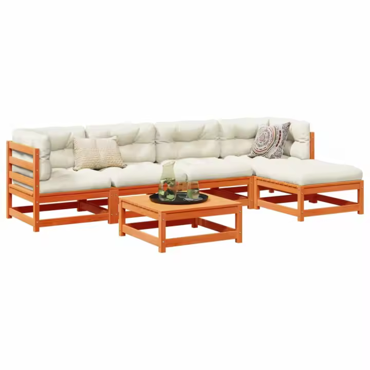 vidaXL Juego de sofás de jardín 6 pzas madera maciza pino marrón cera - 1
