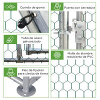 PawHut Gallinero para Exterior Grande de Acero Galvanizado 280x570x195 cm Jaula de Aves de 3 Habitaciones Cubierta de Tela Oxford Resistente a los Rayos UV e Impermeable para Patio Plata - details 4