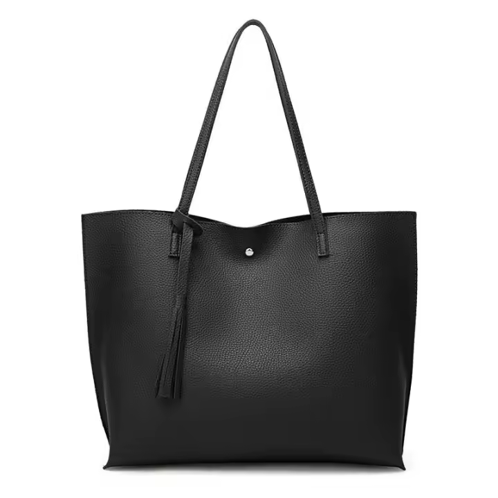 Bolsos De Mujer Bolso De Mujer Grande De Piel sintética para Universitarias Borla Bolso De Playa Impermeable Juego De 2 Piezas Negro - 1