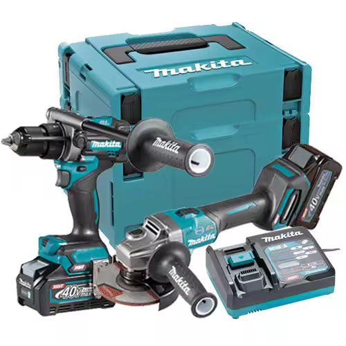 MAKITA - KIT MAKITA 40V TALADRO HP001GZ + AMOLADORA GA005GZ + 2 BATERIA 4.0AH + CARGADOR + MALETIN - 1
