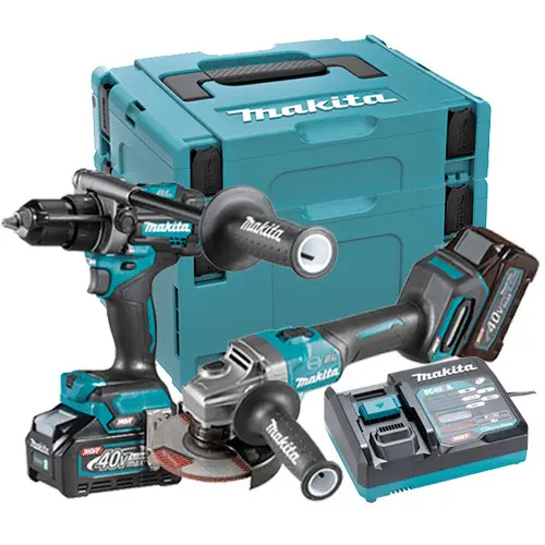 MAKITA - KIT MAKITA 40V TALADRO HP001GZ + AMOLADORA GA005GZ + 2 BATERIA 4.0AH + CARGADOR + MALETIN - 1