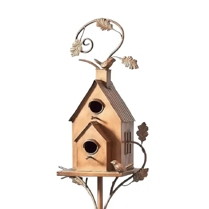Palo De Casa De Pájaros Para Jardín Metálico Arte De Hierro Alimentador De Aves Casa De Pájaros Para Exterior Decoración De Jardín Y Courtyard - 1