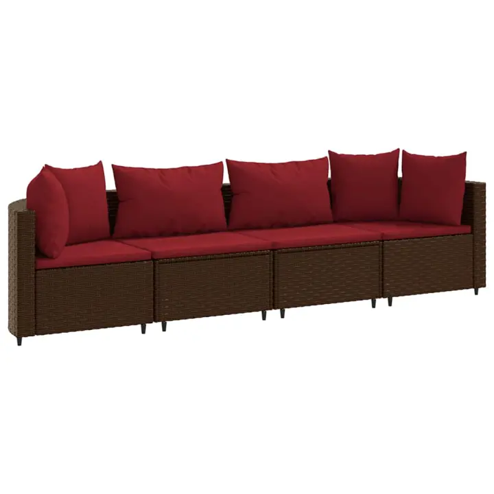 vidaXL Set de sofás de jardín 4 pzas y cojines ratán sintético marrón - 1