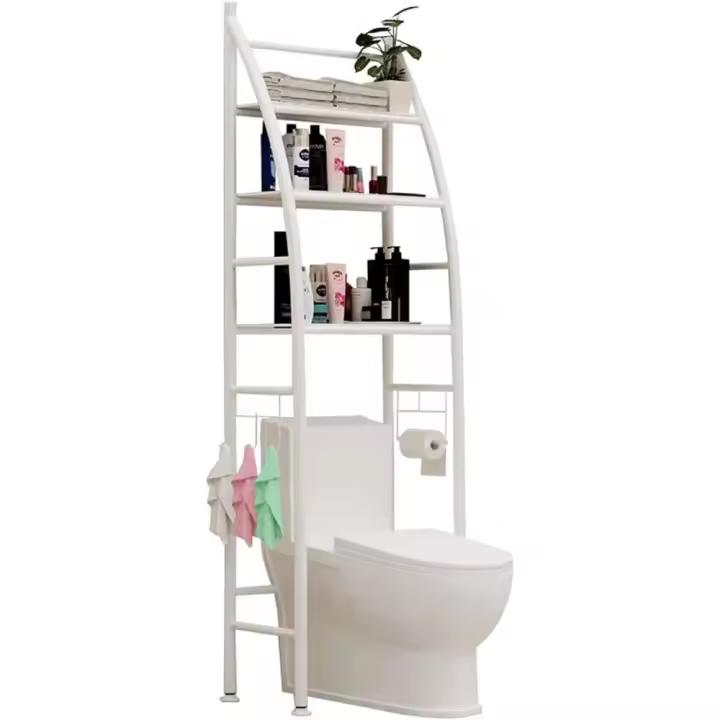 COSHANO COSHANO Estantería sobre Inodoro WC Armario para Cuarto de Baño, Colada Ahorra Espacio Estante, Blanco, 166x47x25cm - 1