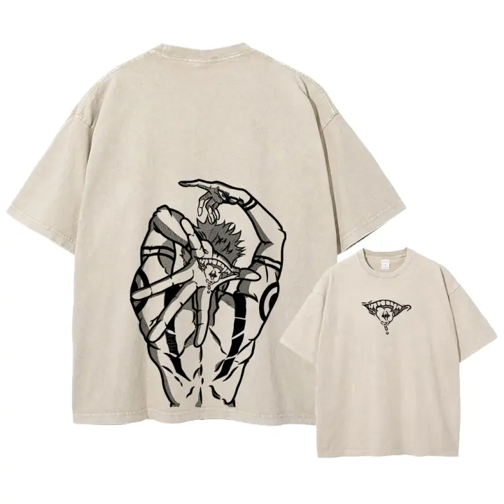 Camiseta Hombre Anime Impresión Harajuku Manga Estilo Vintage Lavado Acido Talla Oversize Verano Casual Cuello Redondo - 1