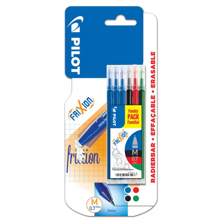 Pilot Pack de 6 Recambios para Frixion Ball y Clicker - Punta Redonda 0.7mm - Trazo 0.4mm - Colores Variados - 1