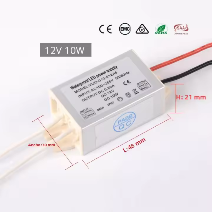 Transformador De Alimentación LED Impermeable 10W 20W 45W 220V a 12V Para Luces De Spot Driver IP67 Material Aluminio - 1