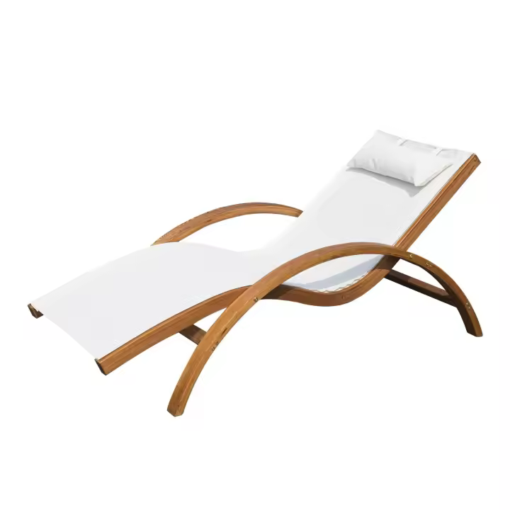 Outsunny Tumbona Tipo Hamaca para Jardín Terraza Playa Piscina o Patio 161x72x68 cm Color Blanco Hecha de Madera Malla y Texteline con Almohadilla - 1