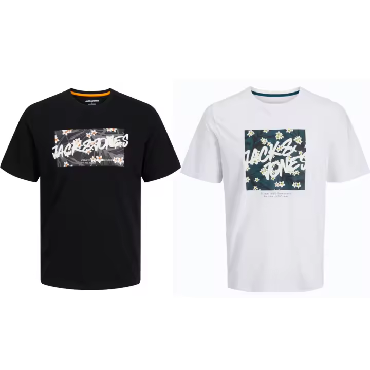 Jack & Jones Hombre Pack 2 Camisetas de Algodón NEW 25 JJHAWAII SHAPE TEE SS CREW Moda Casual Informal REF 269324 - 1