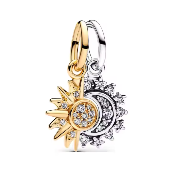PANDORA Colgante combinado de sol y luna, sol y luna, para hombre y mujer, estilo único, con cuentas, regalo de cumpleaños, regalo del Día de la Madre - 1