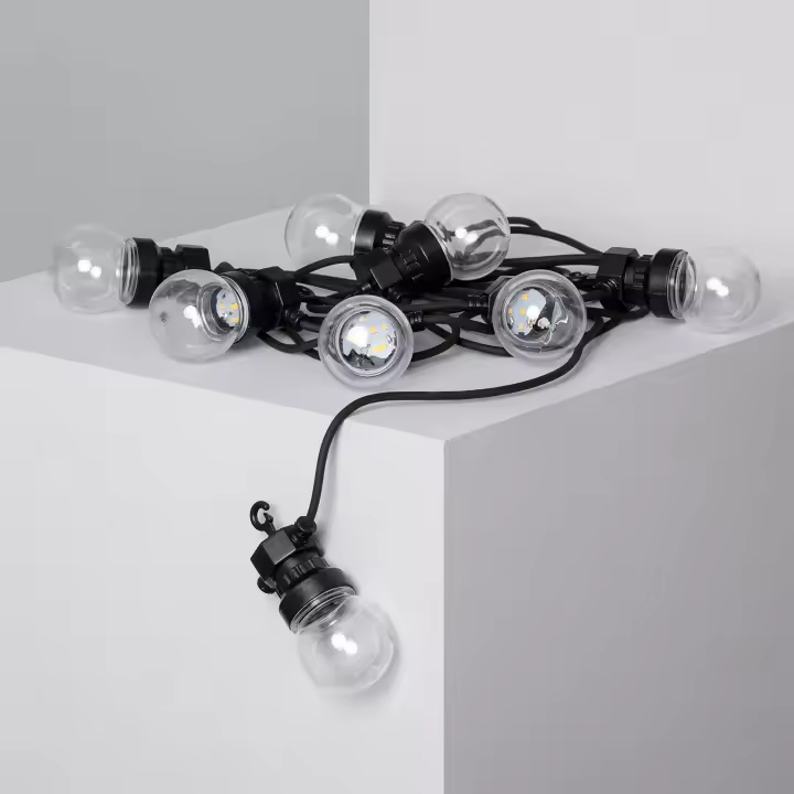 ORION91 Guirnaldas a red eléctrica LED 20 Bombillas Esféricas Luz Cálida y 10 Metros de Cable Exterior IP65 - SpazioLuzio - 1
