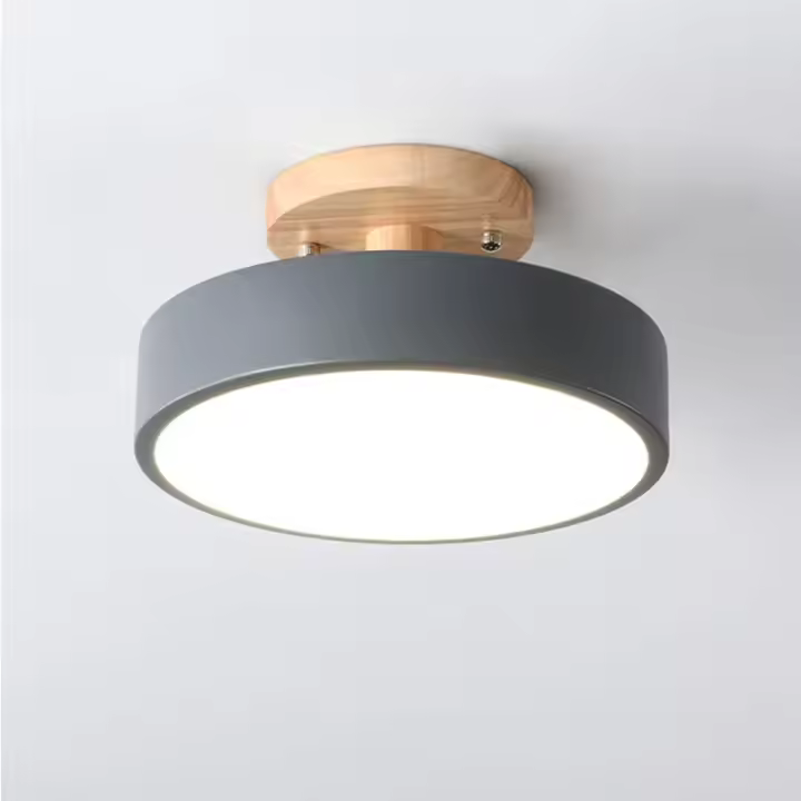 Lámpara De Techo Industrial Nórdica Para Entrada Sala De Estar Comedor Dormitorio Estudio Baño Luz Redonda De Madera Moderna - 1