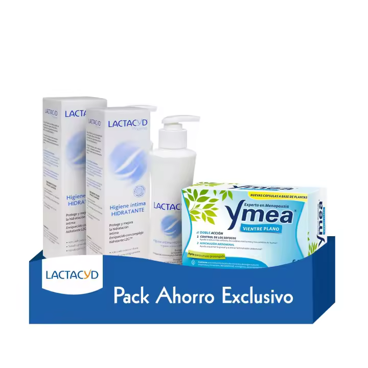 Yema y Lactacyd pack especial: Lactacyd Gel de Higiene Íntima Hidratante 250ml + Ymea Vientre Plano 64 Cápsulas - 1