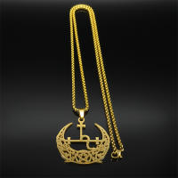 Collar Pendentivo De Luna Tríplice Y Pentagrama Para Hombres Y Mujeres En Acero Inoxidable Color Oro Joyería De Demonio Satán Lilith Para Fiesta - details 3