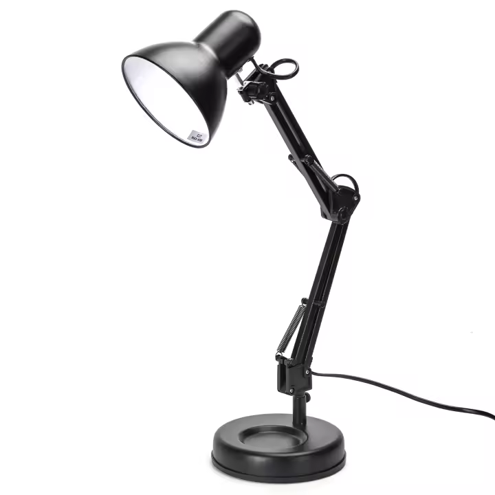 Aigostar Lámpara de Escritorio E27, Flexo Lamparas de Mesita de Noche con Base y Abrazadera, Brazo articulado de metal, Lámpara de Mesa Ajustable para Oficina, Sala, Estudio y Dormitorio - Negro - 1
