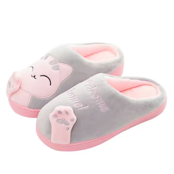 Zapatillas De Invierno Para Mujer Con Decoración De Gato Kawaii Cómodas Y Con Lona Llena De Peluche Zapatos De Pies Calientes Para El Hogar - 1